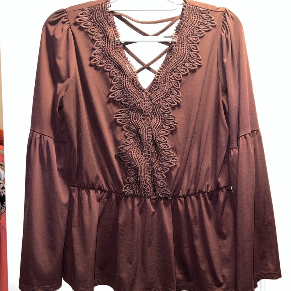 Elegant Plum Colored Lace Trim Top